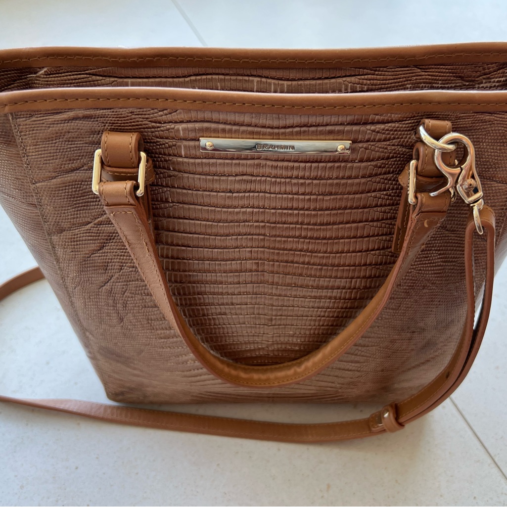 Brahmin Bag | Leather Tan And Gold Sable Lizard Crossbody Tote